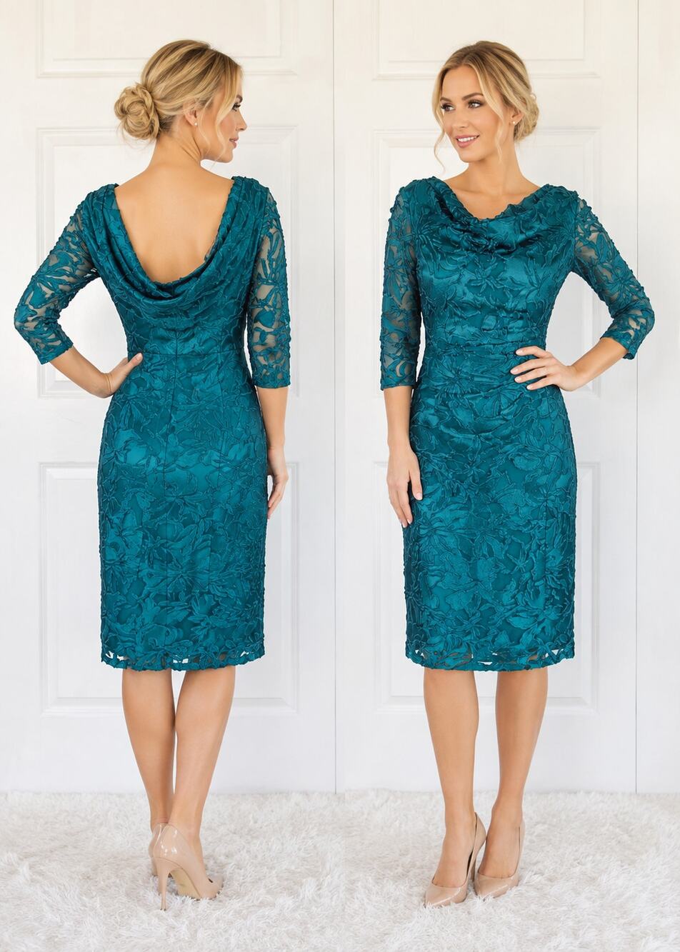 NWT Tahari Arthur S. Levine Velvet Floral Sheath Teal Dress
